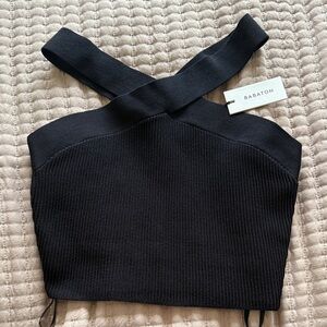 Babaton Black Cross-Strap Crop Top - price firm